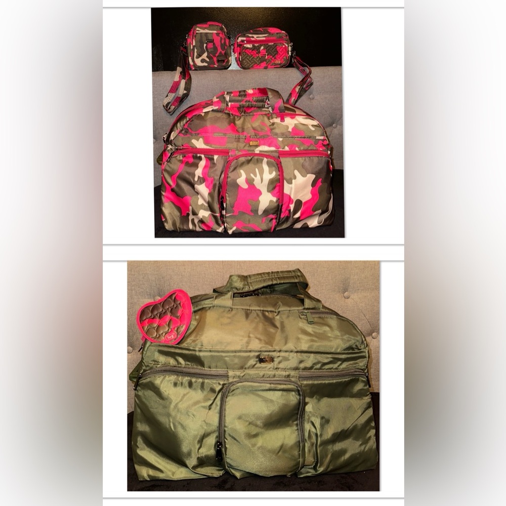 Lug Camo Pink and Olive Shuttlebus wheelie bags 5 piece bundle